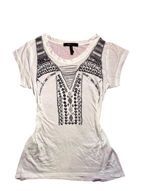 Y2K BCBG Chic White and Black Patterned Women's Tee